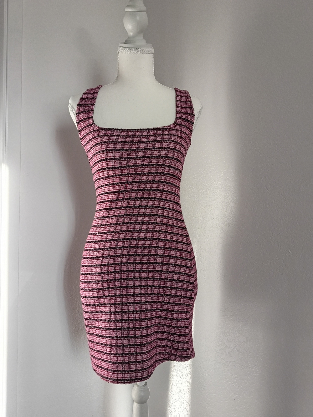 Topshop Preppy Pink Plaid Knit Mini Dress 90s Clueless Barbiecore Size 6